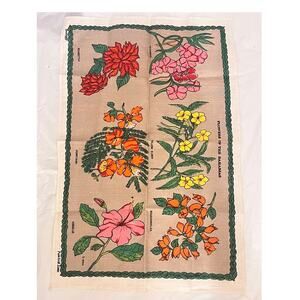 Vintage Dunmoy Irish Linen Tea Towel - Flowers of the Bahamas - Excellent Unused